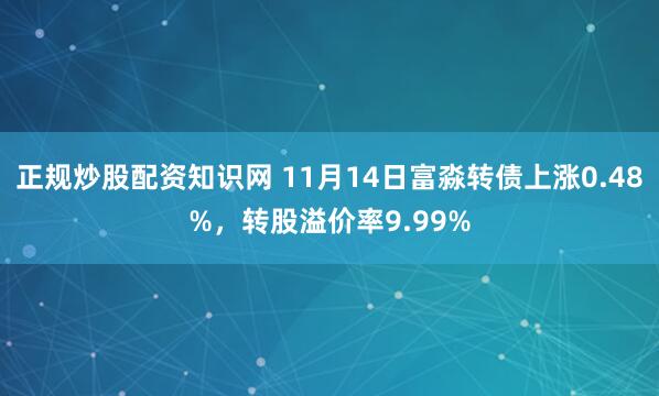 正规炒股配资知识网 11月14日富淼转债上涨0.48%，转股溢价率9.99%